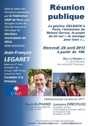jean-françois legaret,david alphand,laurence dreyfuss,ump,primaires,paris,municipales,paris 16ème,75016,75116,roland garros